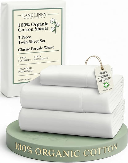 LANE LINEN Twin Bed Sheets, 100% Organic Cotton Sheets Twin Size, 3Pc Twin Bed Sheet, Hotel Quality Bed Sheet Set, Bedding Sheet & Pillowcases, Deep Pockets Upto 15" - Glacier Grey