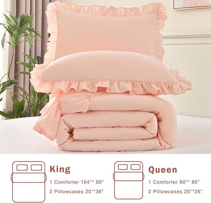 Cupocupa Blush Full Comforter Set, 3Pcs Ruffle Farmhouse Bedding Set with Comforter & Pillowcases, Soft Lightweight Fluffy Shabby Chic Comforter Set for All Season Use (Blush, F)