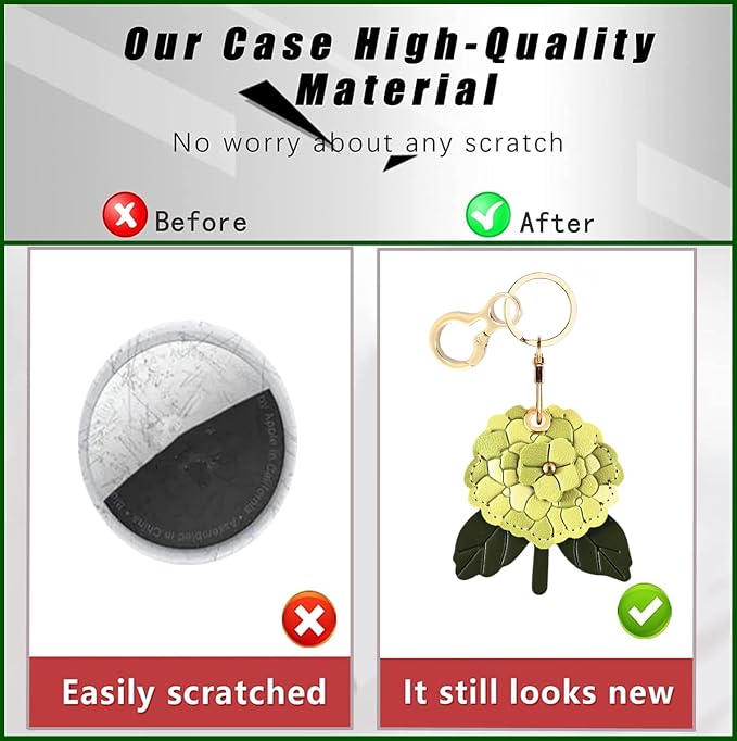BORKUANA Leather Keychain Holder Case Compatible with AirTag,Cute Protective Cover with Keyring
