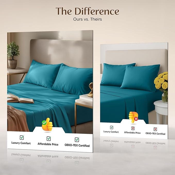 Utopia Bedding King Size Sheet Set – 4 Piece Bed Sheets, Soft and Breathable Microfiber, Includes 1 Fitted Sheet, 1 Flat Sheet and 2 Pillowcases – Oeko Tex (Denim Blue)