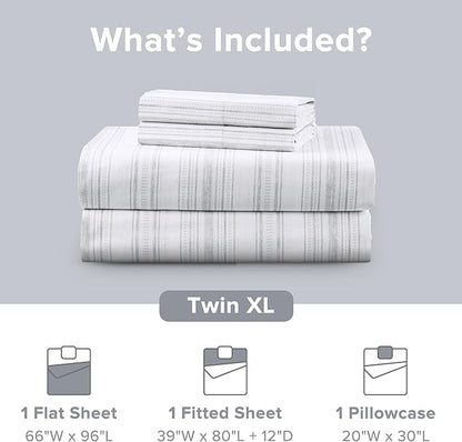 Comfort Spaces 100% Cotton Sheets Twin XL, Breathable, Naturally Cool Cotton Sheets, Cotton Bed Sheets with 12" Elastic Pocket Fits up to 14" Mattress, All Seasons Sheet Set, Good Vibes Grey 3 Piece