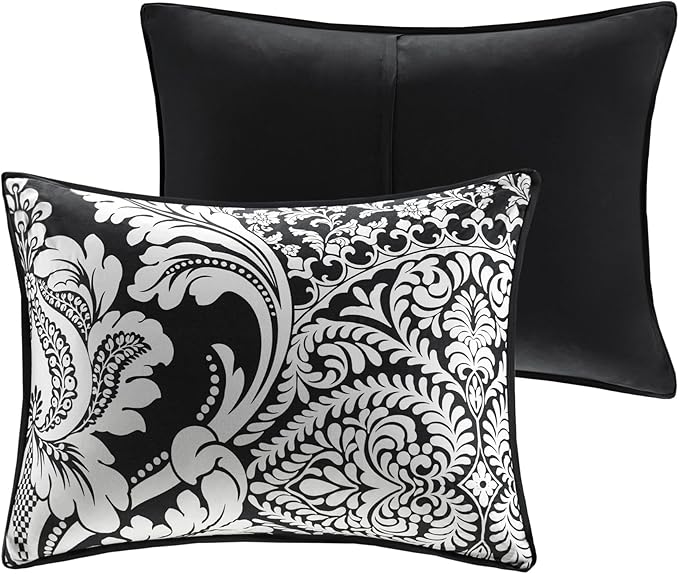 Madison Park Vienna Sateen Cotton Comforter Set, Breathable, Soft Cover, Trendy, All Season Down Alternative Cozy Bedding with Matching Shams, King, Black 7 Piece