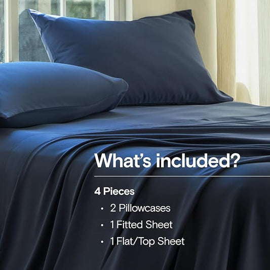 DOZ Sheet Set, 100% Viscose derived from Bamboo, Organically Grown, Buttery Soft, Cooling Sheets, High GSM, Deep Pockets - 4 Piece - 2 Pillowcases 1 Fitted 1 Top Sheet (Sapphire, Cal King)