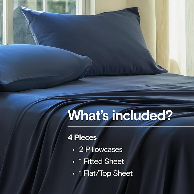 DOZ Sheet Set, 100% Viscose derived from Bamboo, Organically Grown, Buttery Soft, Cooling Sheets, High GSM, Deep Pockets - 4 Piece - 2 Pillowcases 1 Fitted 1 Top Sheet (Sapphire, King)