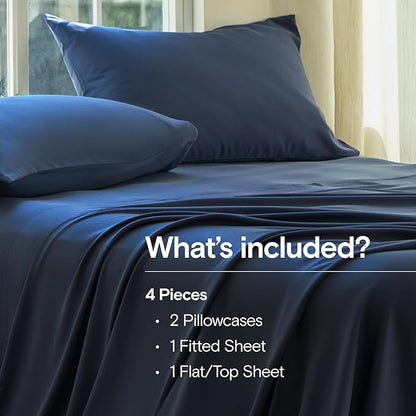 DOZ Sheet Set, 100% Viscose derived from Bamboo, Organically Grown, Buttery Soft, Cooling Sheets, High GSM, Deep Pockets - 4 Piece - 2 Pillowcases 1 Fitted 1 Top Sheet (Sapphire, King)