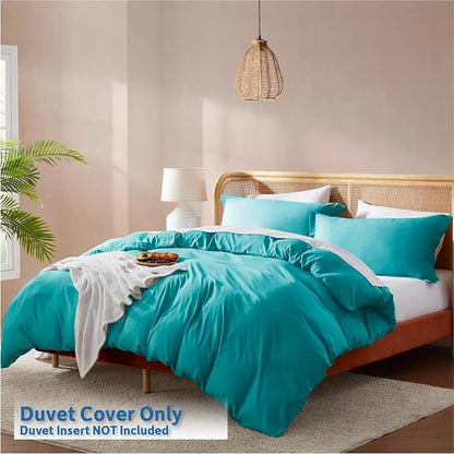 Nestl Teal Duvet Cover Queen Size - Soft Double Brushed Queen Duvet Cover Set, 3 Piece, with Button Closure, 1 Duvet Cover 90x90 inches and 2 Pillow Shams