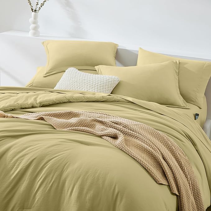 WRENSONGE Full Size Comforter Set- 7 Pieces Hemp Bed in a Bag Full Size Comforter with Fitted Sheet, Flat Sheet, 2 Pillow Shams, 2 Pillowcases, Warm Bedding Sets for All Season