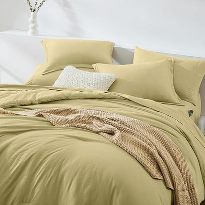 WRENSONGE Full Size Comforter Set- 7 Pieces Hemp Bed in a Bag Full Size Comforter with Fitted Sheet, Flat Sheet, 2 Pillow Shams, 2 Pillowcases, Warm Bedding Sets for All Season