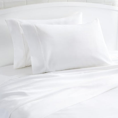 Amazon Basics 400 Thread Count Soft 100% Cotton Pillow Cases, Wrinkle Resistant, Sateen Weave, King Size, 40" x 20", Machine Washable, White, Set of 2, Pillows Not Included