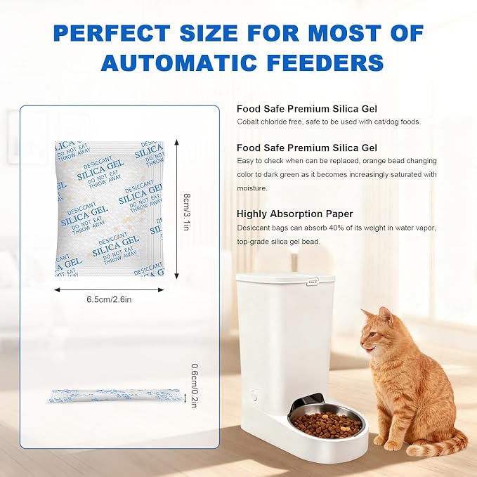 Absorbking Pet Food Desiccant Bag for Most Smart Feeders, 24 Packs Replaced Desiccant Bags with Color Indicating for Automatic Cat Dog Feeder, Desiccant Bag Replacement