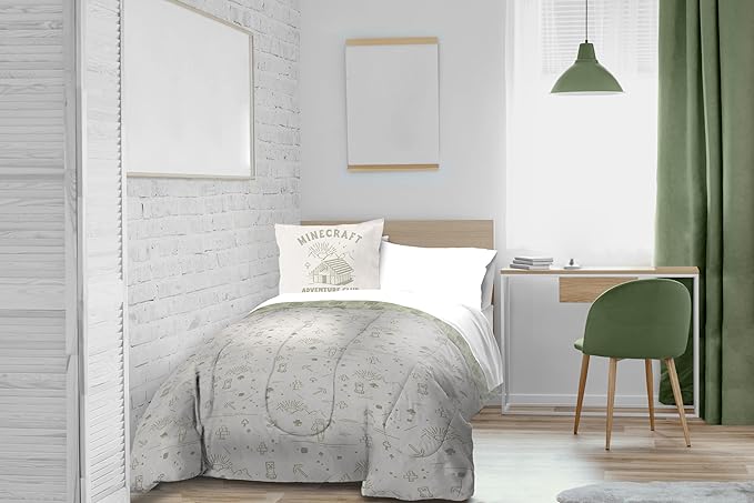 Jay Franco Kids Duvet Cover Set with Sham & Pillowcase – Ultra-Soft Bedding for Room Decor, Cover ONLY Comforter NOT Included, White - Minecraft, 3 Piece Queen