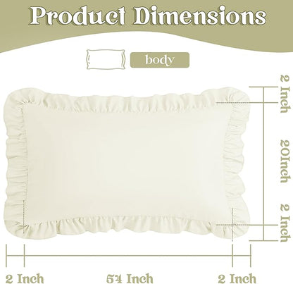KKJIAF Ruffle Body Pillow Cases Set of 1, Ruffled Pillow Covers with Envelope Closure, Wrinkle Resistant Ruffled Long Pillow Shams 20" x 54", Beige