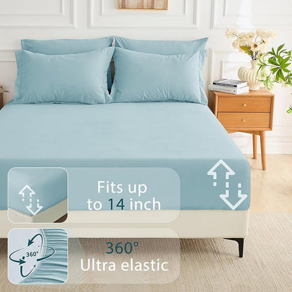 MUXHOMO 7 Pieces Queen Comforter Set, Soft Bed in a Bag Queen Size, All Season Bedding Set with Comforter, Flat Sheet, Fitted Sheet, Pillowcases & Shams, Lake Blue
