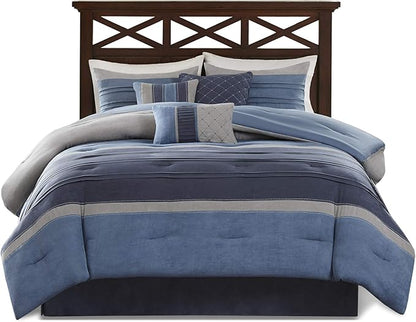Madison Park - MP10-1638 Collins Comforter Set Bed in a Bag, Cal King(104"x92"), Blue Grey