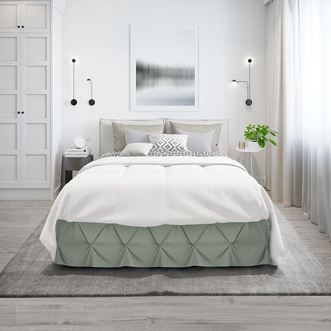 Nestl Sage Green Bed Skirt Full Size, Pinch Pleat Full Bed Skirt, 14" Inch Drop Full Bedskirt, Hotel Quality Sage Green Bed Skirts, Premium Microfiber Bedskirt for Full Bed, Sage Green Full Bed Skirt