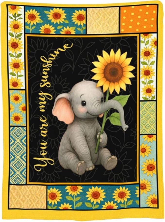 Elephant Blanket Super Soft Warm Fluffy Fleece Flannel Sunflower Animal Throw Blanket Cozy Fuzzy Plush Stuff Bedding Blankets Gifts for Women Kids Boys Girls Adults 80"X60"