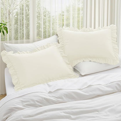 KKJIAF Ruffle Pillow Cases King Size Set of 2, Ruffled Pillow Covers with Envelope Closure, Wrinkle Resistant Ruffled Pillow Shams 20" x 36", Beige