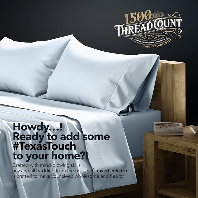 TEXAS LINEN CO. 100% Egyptian Cotton Standard/Queen Size Pillow Cases Set of 4 - Luxury 1500 Thread Count Cotton Pillowcases (2 Pair, Light Blue), Cooling & Breathable, Sateen Weave Pillow Covers