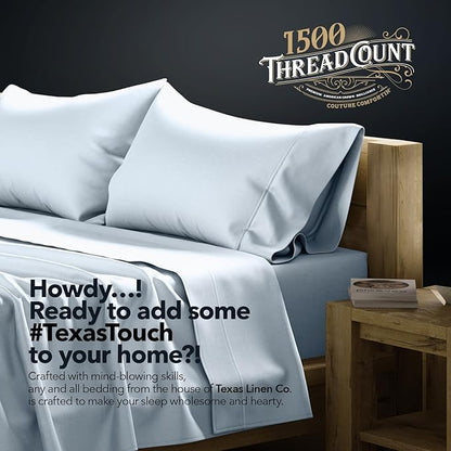 TEXAS LINEN CO. 100% Egyptian Cotton Standard/Queen Size Pillow Cases Set of 4 - Luxury 1500 Thread Count Cotton Pillowcases (2 Pair, Light Blue), Cooling & Breathable, Sateen Weave Pillow Covers