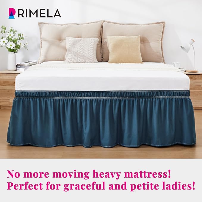 RIMELA Dusty Navy Bed Skirt King Size 15 Inch Drop, Wrap Around Elastic Bedskirt, Dust Ruffle for Adjustable Bed Base Machine Washable Easy to Install Bed Skirts