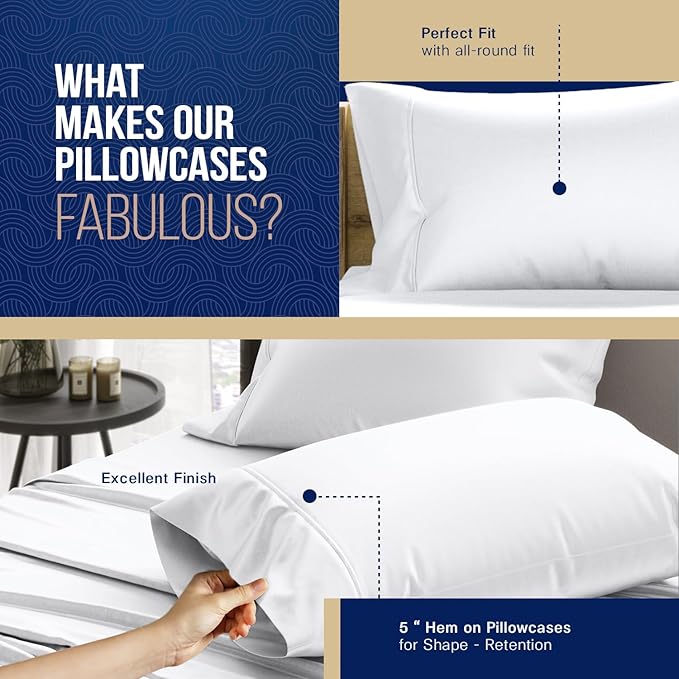 TEXAS LINEN CO. Luxury Egyptian Cotton King Pillow Cases Set of 2-1000 Thread Count Pillowcases for Sleeping, Soft, Cooling Pillow Cover, Extra Long Staple Hotel Quality Pillow Cases - Sea Foam