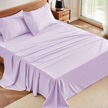 ClevaHome Queen Sheet Set, 4-Piece Bed Sheets for Queen Size Bed, Lightweight & Super Soft Easy Care Microfiber– Shrinkage & Fade Resistant Bedding Set with 14'' Deep Pockets (Lilac)