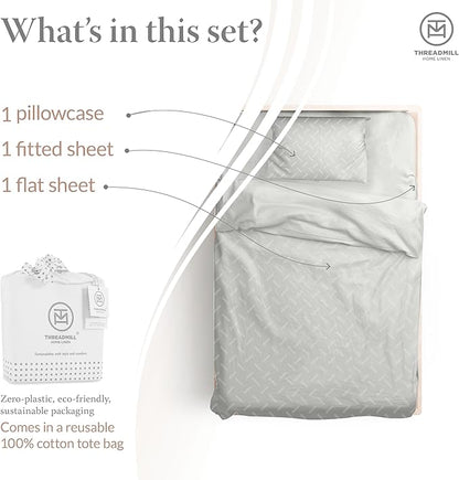Threadmill Cotton Twin XL Sheet Set | 100% Cotton Sheets for Twin XL Size Bed | Damask Jacquard Sateen Twin XL Bed Sheets Set with 16” Deep Pocket | Soft Breathable 3-Piece Cooling Sheets | Light Grey