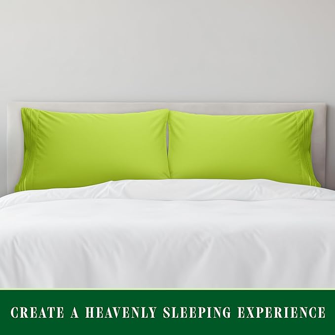 Elegant Comfort Luxury Ultra-Soft 2-Piece Pillowcase Set - 1500 Premium Hotel Quality Microfiber Double Brushed - Wrinkle Resistant, King, Lime