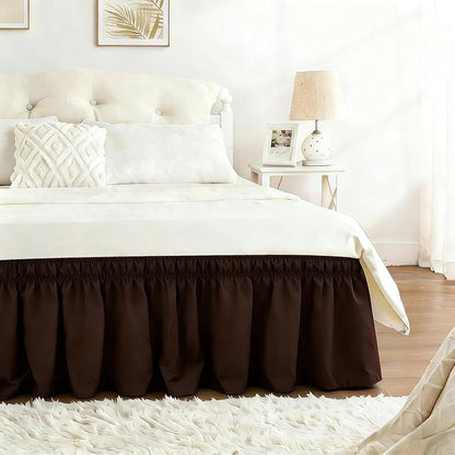 RIMELA Bed Skirt Queen Size 18 Inch Drop, Elastic Bed Skirting for Bed Base and Frame, Bedding Dust Ruffle Easy to Install,Wrap Around Adjustable Bedskirt, Chocolate Brown