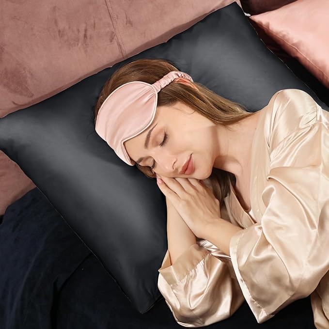 Adubor Mulberry Silk Pillowcase 2 Pack Pillow Cases for Hair and Skin with Hidden Zipper, Both Side 23 Momme Silk, 900 Thread Count, (20x26 inches, Standard Size, Space Grey)