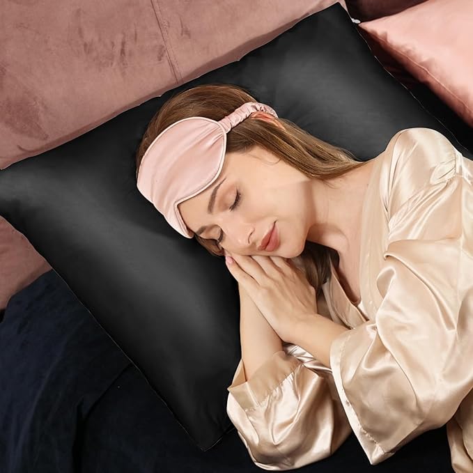 Adubor 100% Silk Pillowcase - Mulberry Silk Pillow Cases, 22 Momme 6A Grade Fibers, Silk Pillow Case for Hair and Skin Health, with Hidden Zipper (King 20''×36'', Black, 1PC)