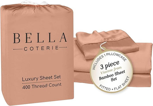 Bella Coterie Luxury Bamboo Viscose Twin XL Size Sheet Set | 100% Organically Grown | Ultra Soft | Cooling for Hot Sleepers | 18" Deep Pocket [Terracotta]