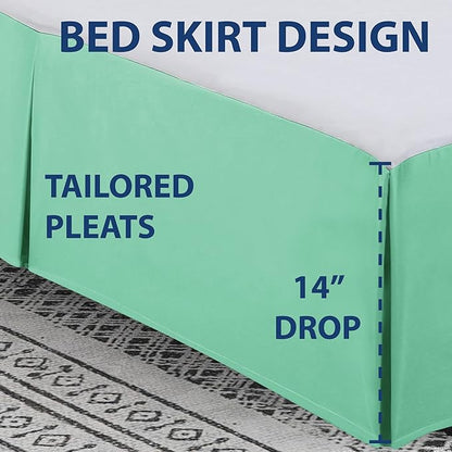 Cathay Home Double Brushed Microfiber Pleated Easy Fit Bed Skirt, Ultra Soft, Fade and Wrinkle Resistant - Sea Foam, Full