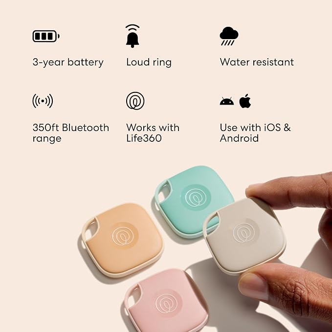 Life360 Tile - Bluetooth Tracker, Keys Finder and Item Locator for Keys, Bags and More. Phone Finder. Both iOS and Android Compatible. 4-Pack (Colors)