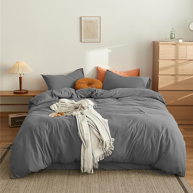 Cottonight Grey Comforter Sets Full Size Dark Grey Bedding Comforter Set Full Charcoal Gray Quilts Blanket Modern Solid 3PCS Smoke Gray Bedding Comforter Set for Men Boys Adults Full Bed