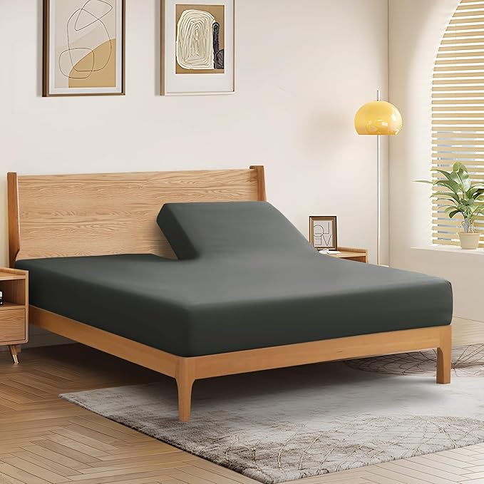 SiinvdaBZX Split Top King Fitted Sheet Only for Adjustable Bed, Ultra-Soft Microfiber 34 Inch Top Split Head Sheets Half Split King Bottom Sheet, Fits 14" -16" Deep Pocket, Charcoal Black