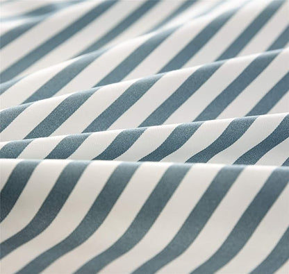 JELLYMONI 100% Natural Cotton 3pcs Striped Duvet Cover Sets,White Duvet Cover with Grayish Blue Stripes Pattern Printed Comforter Cover,with Zipper Closure & Corner Ties(King Size)