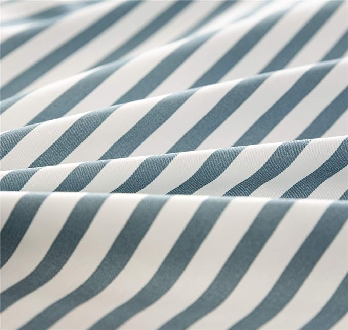 JELLYMONI 100% Natural Cotton 3pcs Striped Duvet Cover Sets,White Duvet Cover with Grayish Blue Stripes Pattern Printed Comforter Cover,with Zipper Closure & Corner Ties(Queen Size)