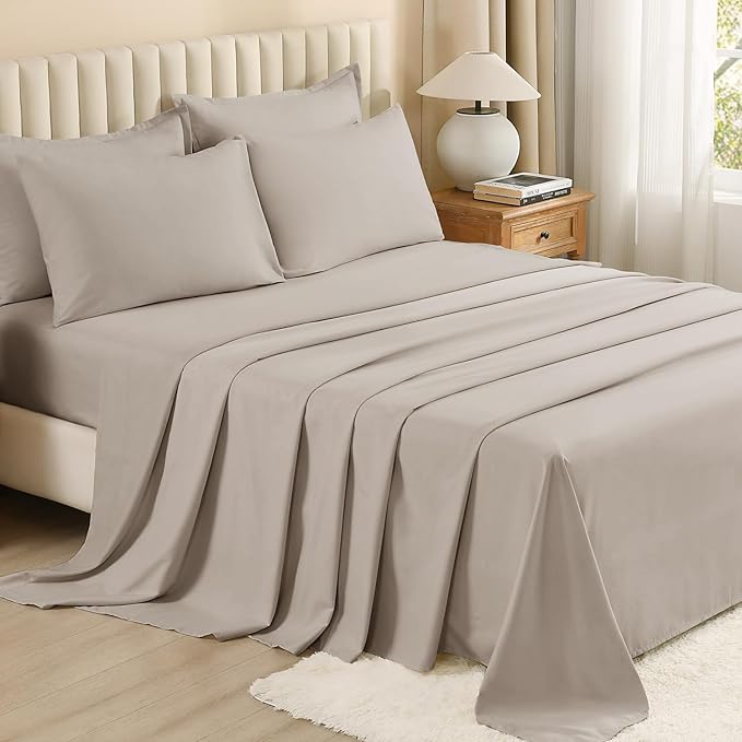 Litanika King Size Comforter Set Linen - 7 Pieces Bed in a Bag King Bedding Comforter Sets, Solid Lightweight Bed Set with Comforter, Sheets, Pillowcases & Shams