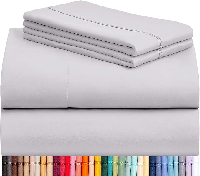 LuxClub 4 PC Sheet Set Bed Sheets Deep Pockets 18" Eco Friendly Wrinkle Free Cooling Machine Washable Hotel Bedding Silky Soft - Dove Gray King