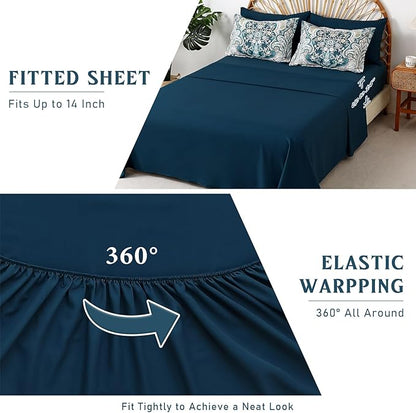 Drucon Paisley Comforter Set King Size, 7 Pieces Bed in a Bag Boho Comforter, Soft Lightweight Microfiber Bedding Set (1 Comforter, 1 Flat Sheet, 1 Fitted Sheet, 2 Pillow Shams, 2 Pillowcases)