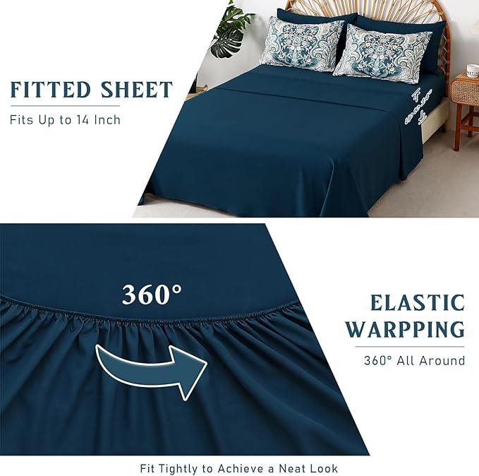 Drucon Boho Comforter Set Queen Size, 7 Pieces Bed in a Bag Paisley Comforter, Soft Lightweight Microfiber Bedding Set (1 Comforter, 1 Flat Sheet, 1 Fitted Sheet, 2 Pillow Shams, 2 Pillowcases)