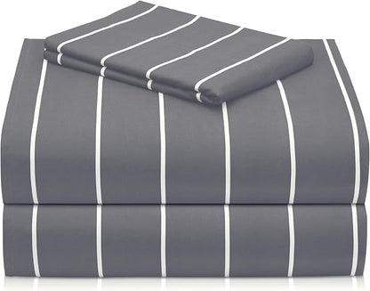 LuxClub Striped Sheets, 3 PC Striped Bed Sheets Twin Size for-Boys-and-Girls-Deep Pockets 18" Eco Friendly Wrinkle Free-Kids-Fitted Sheets Machine Washable Hotel Bedding (Twin, Light Grey)