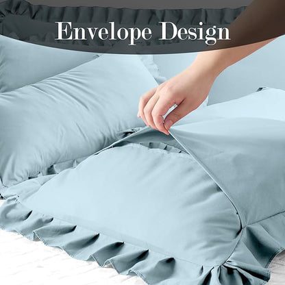 Ruffle Pillow Cases King Size Set of 2 – Soft Wrinkle Resistant Brushed Microfiber Ruffled Pillowcases –Envelope Pillow Shams Cover Festive Gift for Hotels, Guest Rooms 20x36 Inch (Baby Blue)
