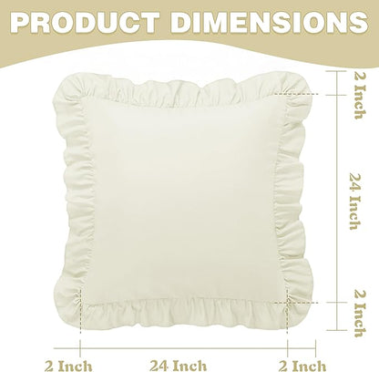 KKJIAF Ruffle Pillow Cases 24x24 Inches, Beige Square Ruffled Pillow Covers Set of 2, Microfiber Wrinkle Resistant Pillow Shams with Envelope Closure for Sofa Bed Living Room