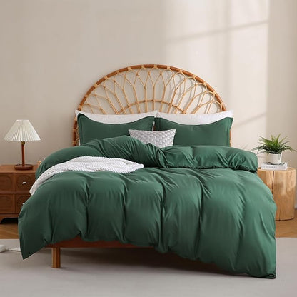 JSD Hunter Green Duvet Cover Set Full Size, 3 Piece Duvet Cover with Pillow Shams, Soft Brushed Microfiber Zipper Closure, Comforter Not Included