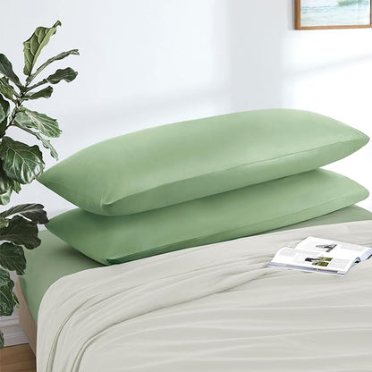 MILVOWOC 2Pcs Brushed Microfiber Body Pillowcases - 20 x 55 Inch, Sage Green Pillow Case Set Soft Non Slip Envelope Pillow Cover with Moisture Absorption and Anti-Wrinkle Machine Washable