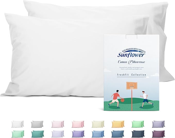 Sunflower Queen Pillowcases Set of 2, 100% Cotton Queen Pillow Cases 2, 20×30 inches Bright White, Soft and Breathable