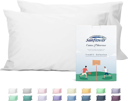 Sunflower King Pillowcases Set of 2, 100% Cotton King Pillow Cases 2, 20×40 inches Bright White, Soft and Breathable