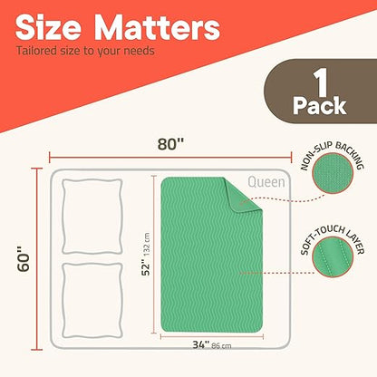 Washable Underpads Extra Large 34"x52" (Pack of 1) – Reusable Waterproof Bed Pads for Adults & Seniors, Extra Heavy Absorbency Incontinence & Bedwetting Pads, Soft Non-Slip TPU Backing, Green.